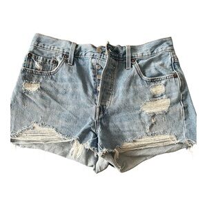 Levi Strauss 501 Women Distressed Button Fly Denim Shorts Size 29